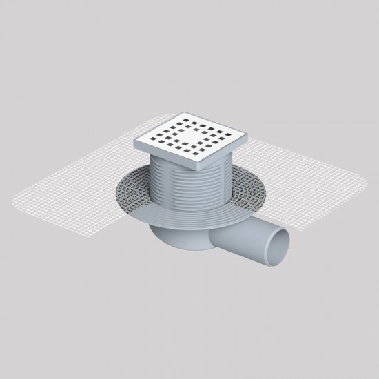 10x10 Cm Paslanmaz Çerçeveli, Yandan Çıkışlı Fileli Banyo Süzgeci