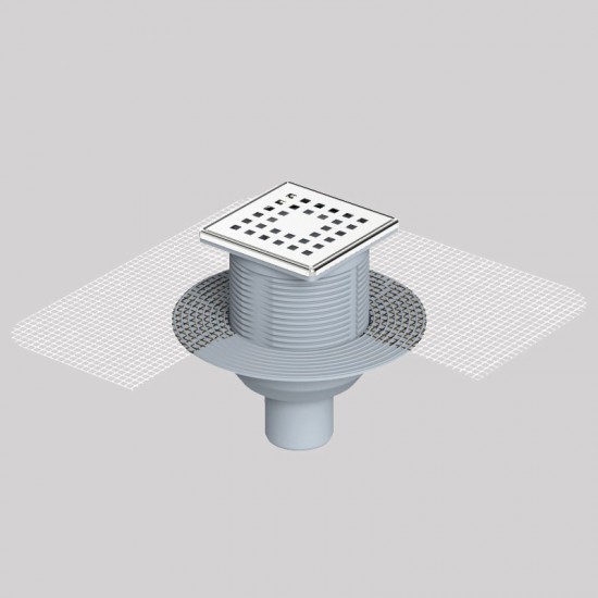 10x10 Cm Paslanmaz Çerçeveli, Alttan Çıkışlı Fileli Banyo Süzgeci