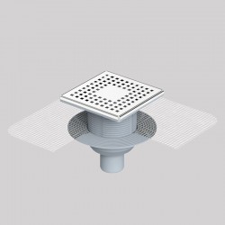 15x15 Cm Paslanmaz Çerçeveli, Alttan Çıkışlı Fileli Banyo Süzgeci