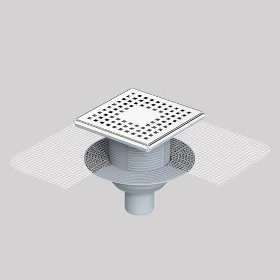 15x15 Cm Paslanmaz Çerçeveli, Alttan Çıkışlı Fileli Banyo Süzgeci