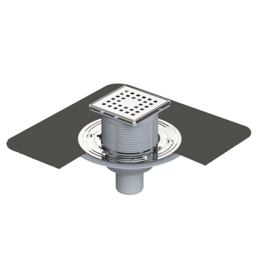 10x10 Cm Paslanmaz Çerçeveli, Alttan Çıkışlı Flanşlı Banyo Süzgeci