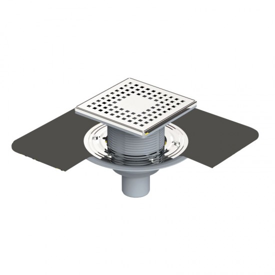15x15 Cm Paslanmaz Çerçeveli, Alttan Çıkışlı Flanşlı Banyo Süzgeci