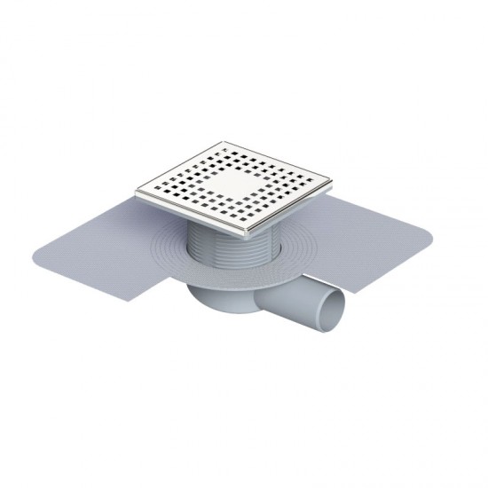 15x15 Cm Paslanmaz Çerçeveli, Yandan Çıkışlı Membranlı Banyo Süzgeci
